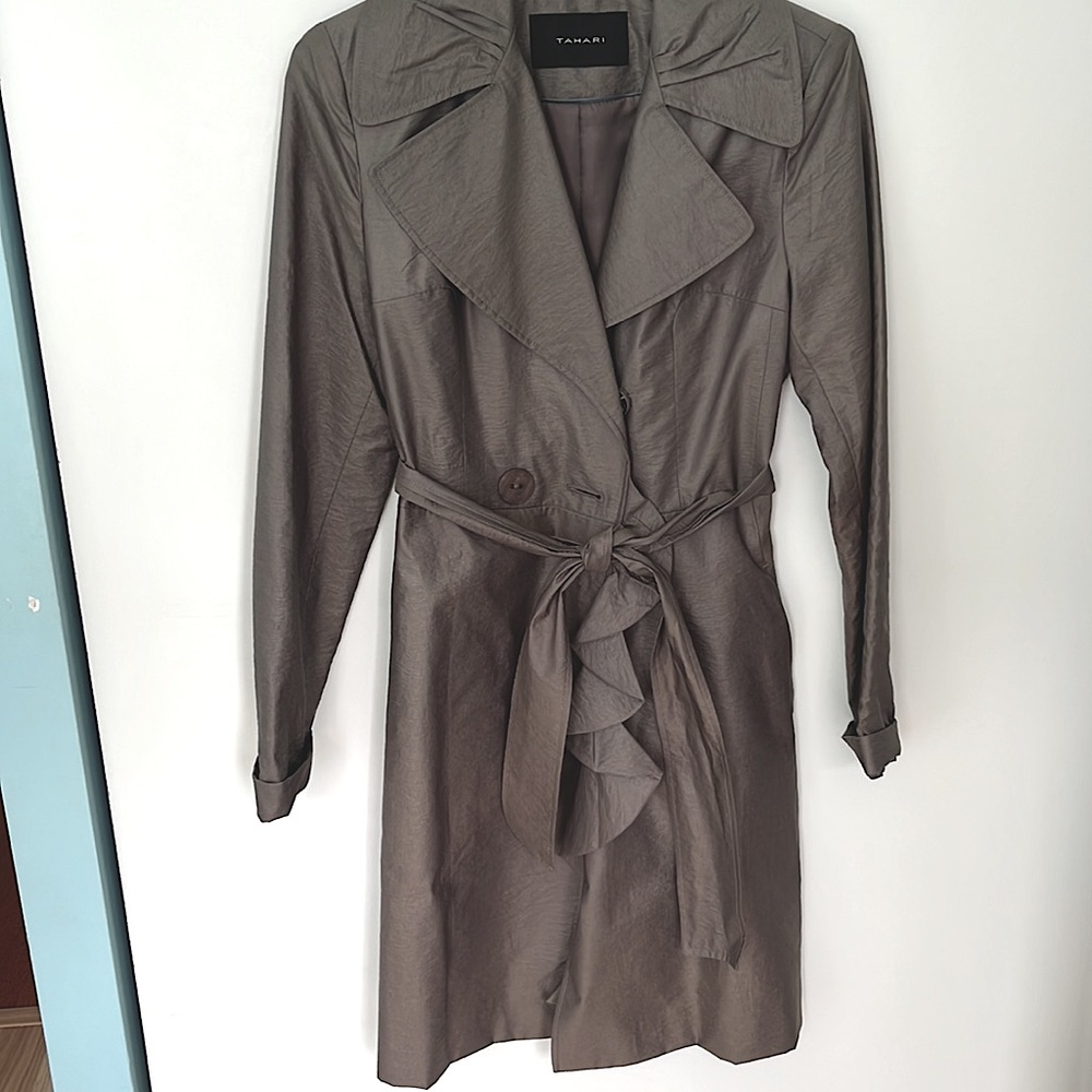 NWOT- Trench coat by Tahari, metallic chestnut colour, size XS. Brand new